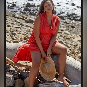 🆕 Anthropologie The Silvana High-Low Cover-Up Dress Red 2X Plus